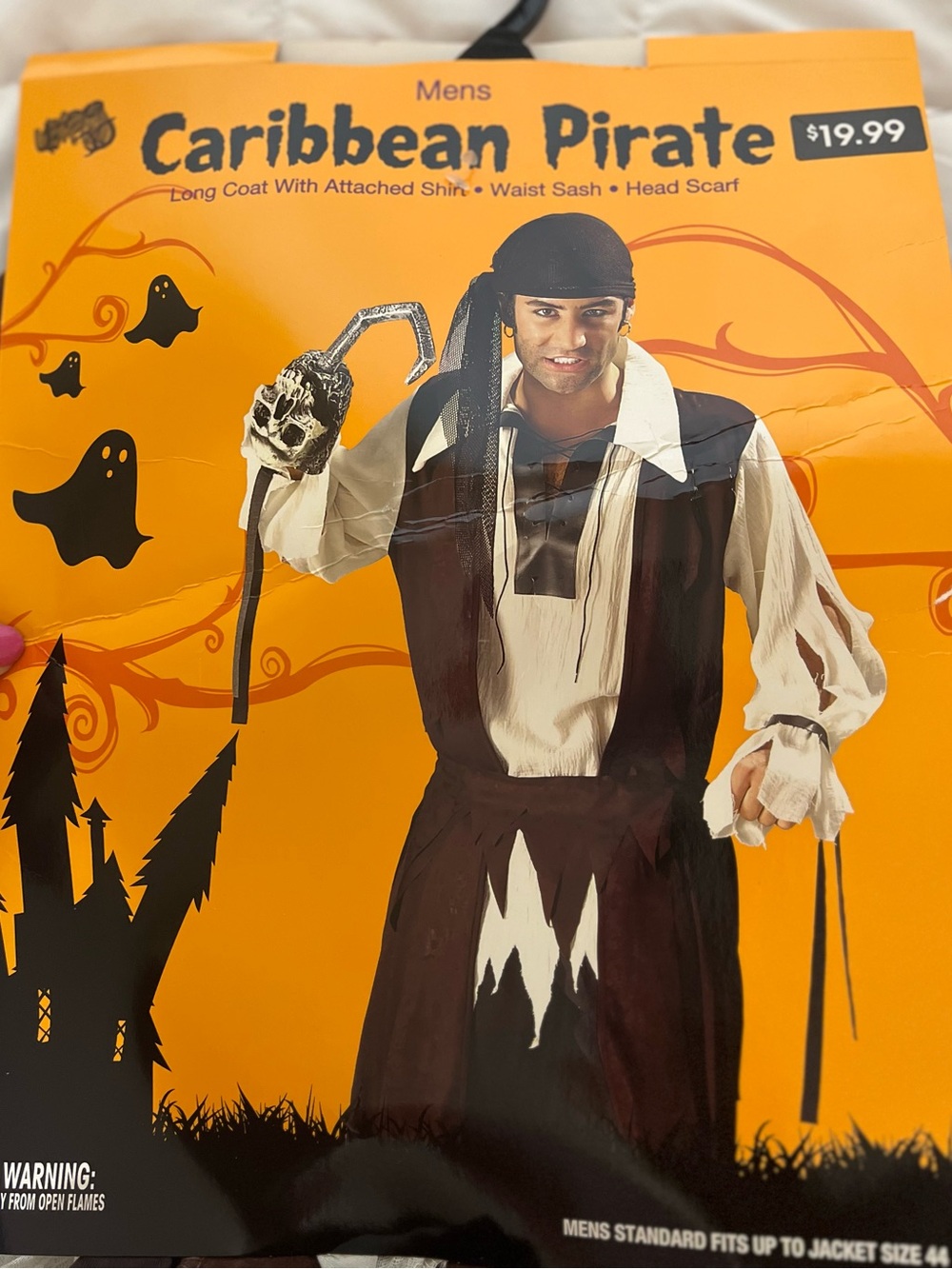 Men's Caribbean Pirate Costume Long Coat Waist Sash Head Scarf-suite size 44